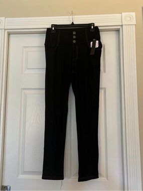 High-Rise Black Women’s Jeans with Button Front